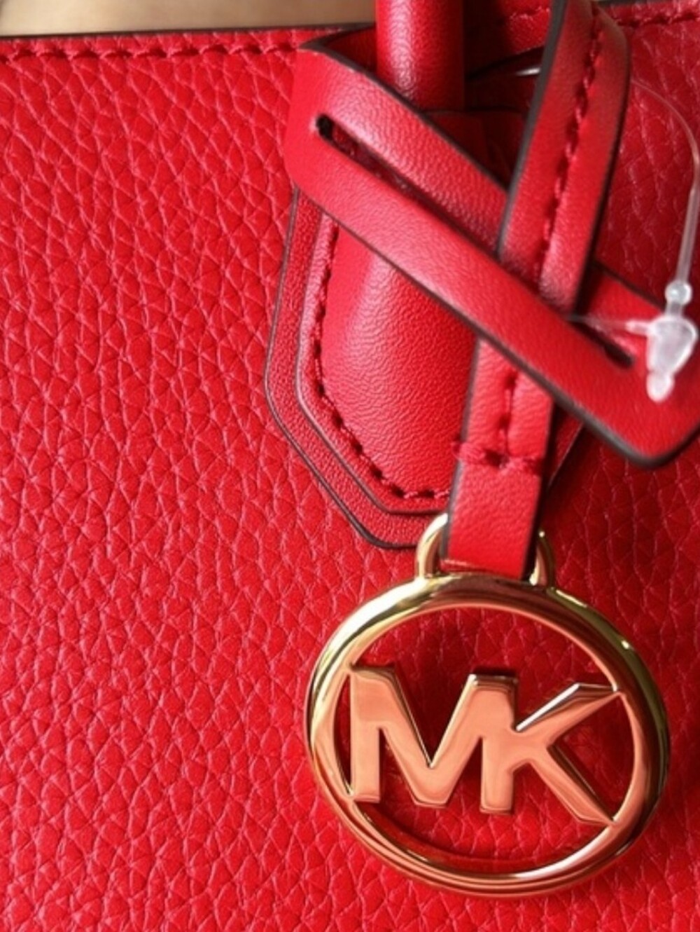 Michael Kors Mercer Red Pebbled Leather Mini Crossbody Tote Bag Gold NWT - Picture 5 of 6